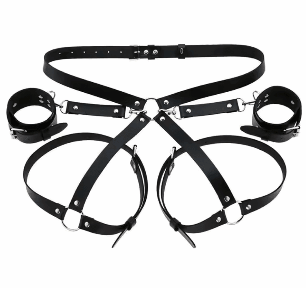 Arnés Bondage "Obey Me" – Cinturón con Esposas Integradas - Fuego y placer