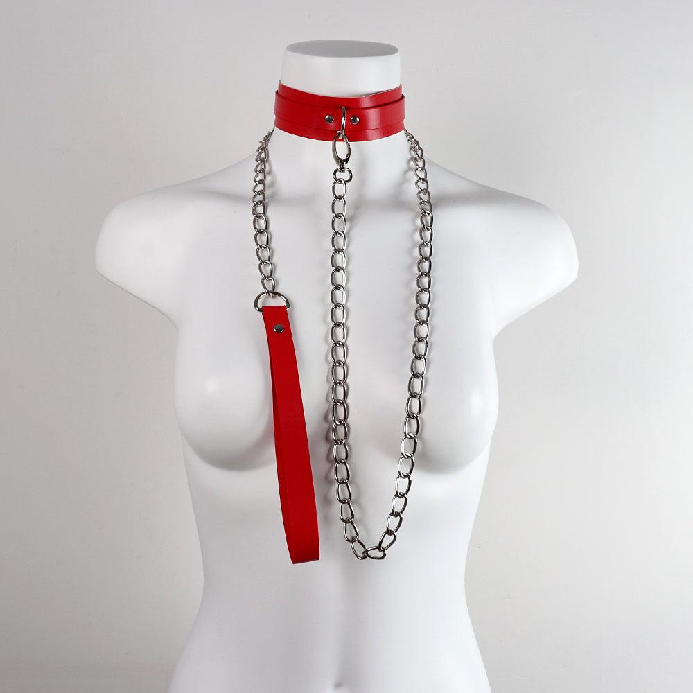 Collar Dominante “Crimson Chain” – Con Cadena Metálica y Correa - Fuego y placer