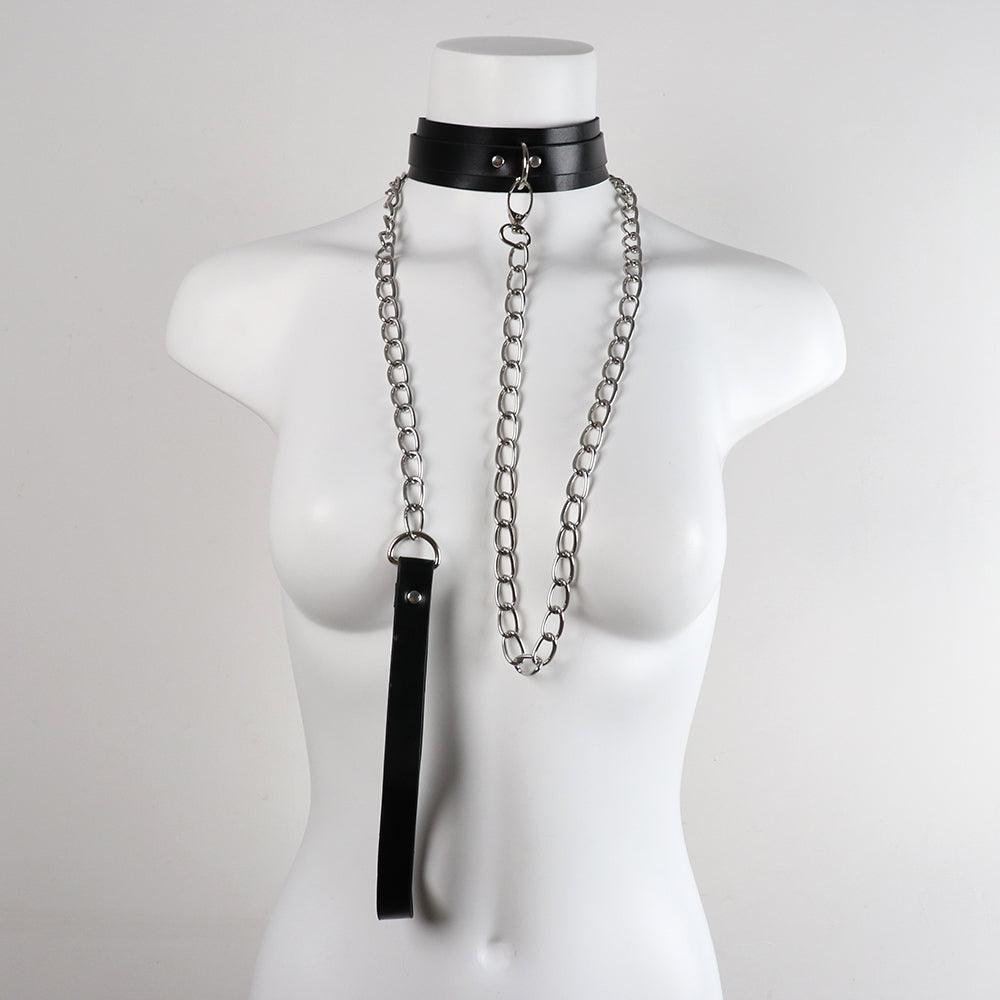 Collar Dominante “Crimson Chain” – Con Cadena Metálica y Correa - Fuego y placer