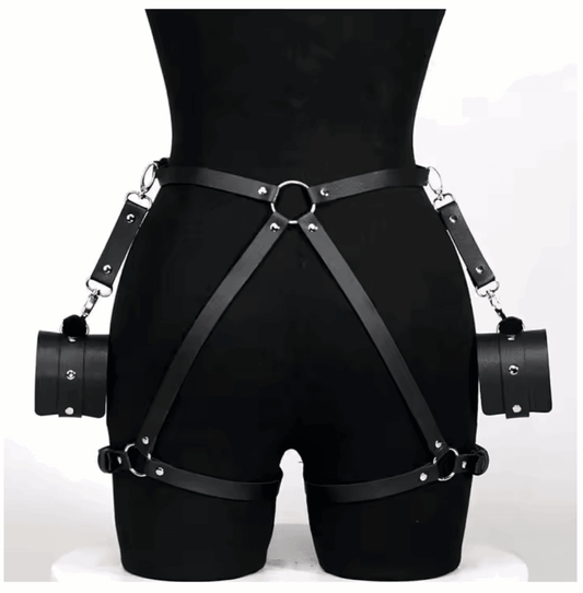 Arnés Bondage "Obey Me" – Cinturón con Esposas Integradas - Fuego y placer